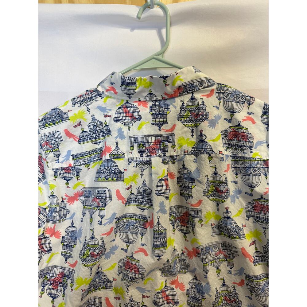 Talbots Women XL Birdcage Bird Print Button Front Shirt 100% Cotton - Picture 6 of 12